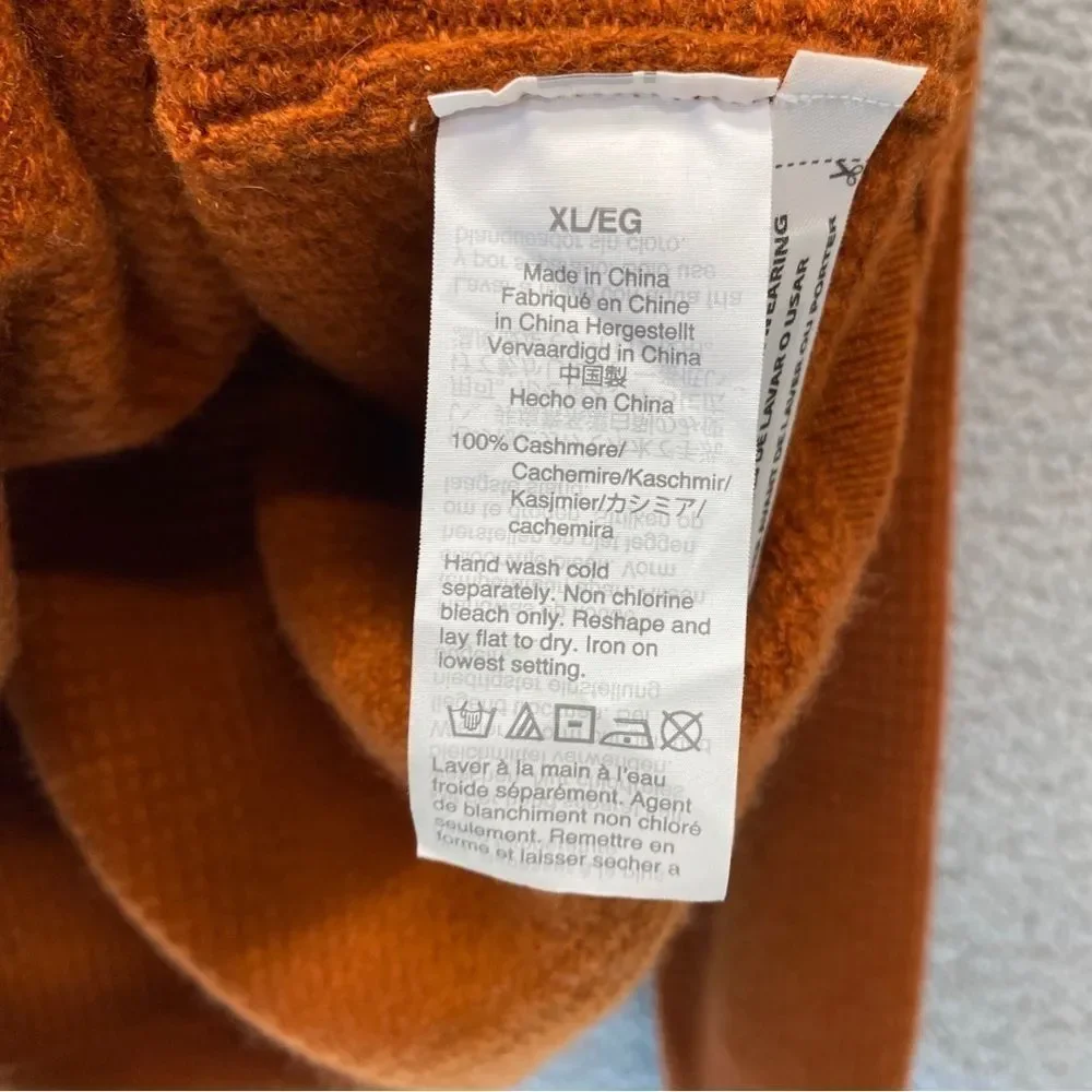 NEW [Read] J. Crew Mens 100% Cashmere Waffle Sweater Burnt Orange Sz XL